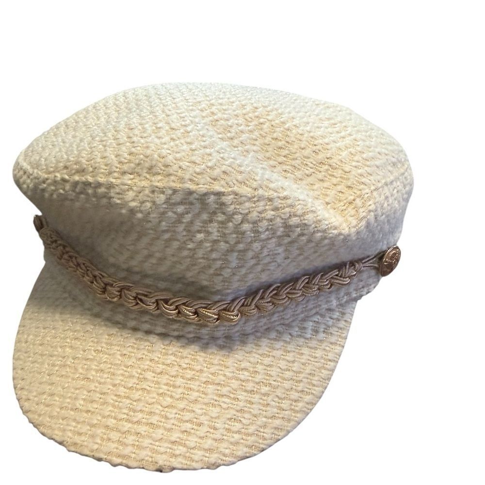 NineโWest Cream Textured Hat with Braided Accent